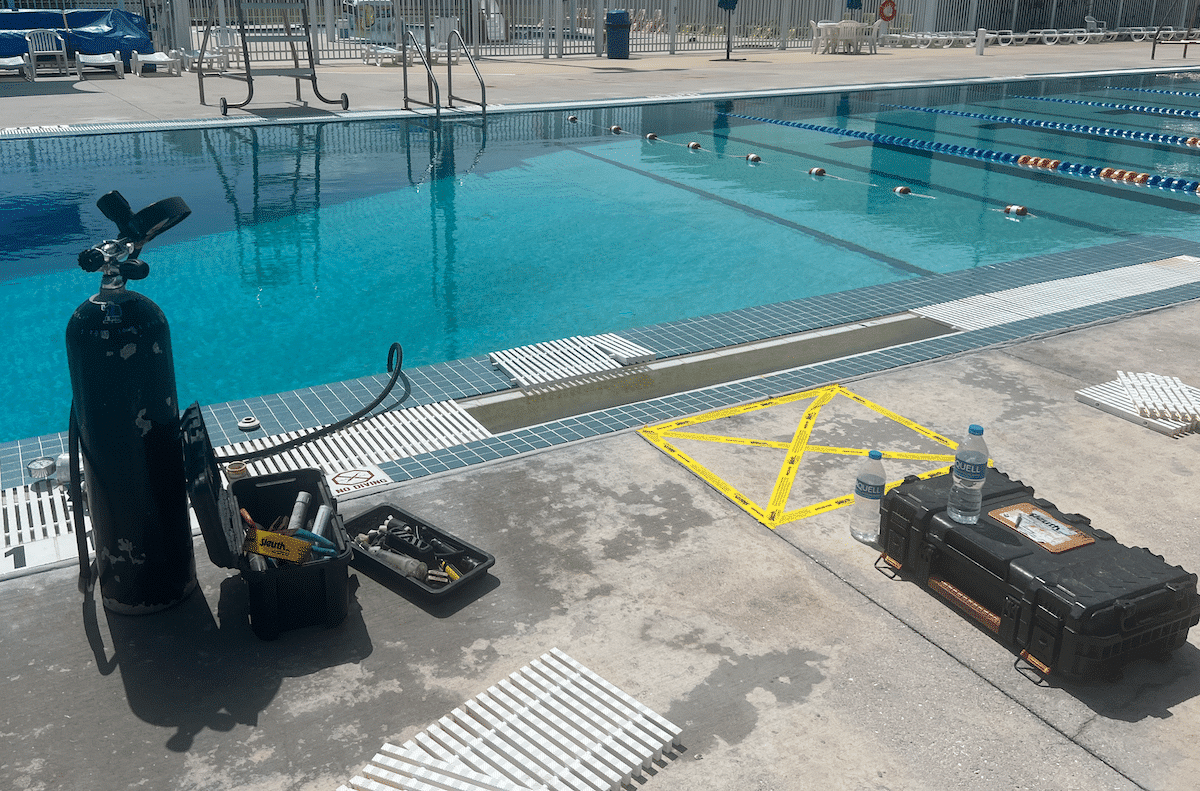 Pool leak equipment by pool