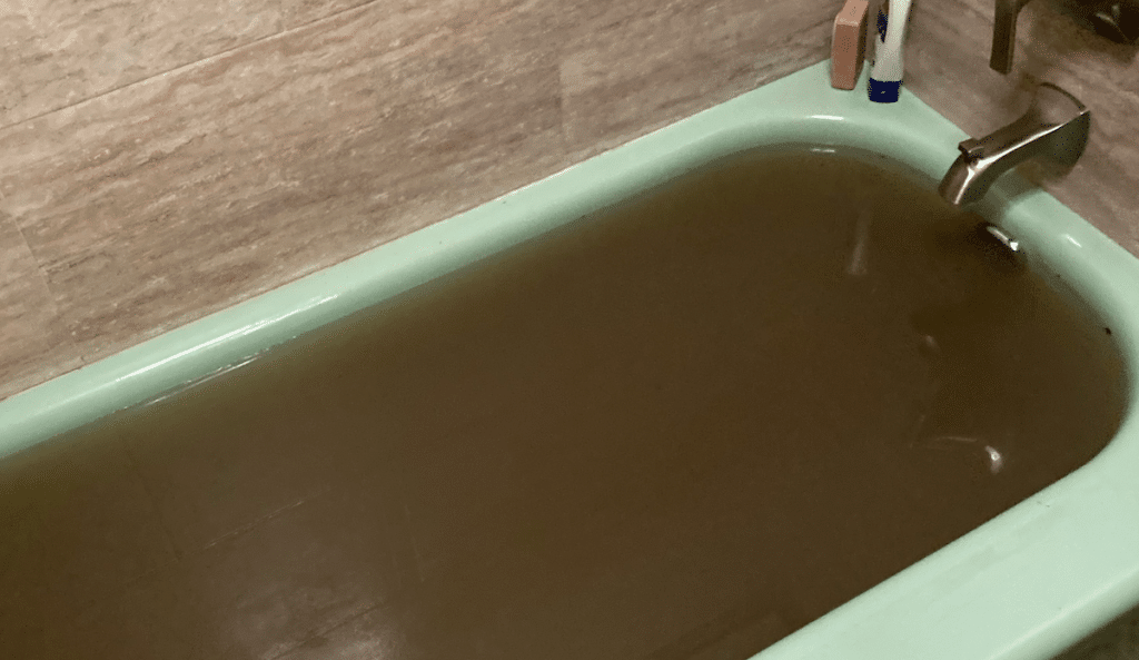 Image of sewage backup in bath tub